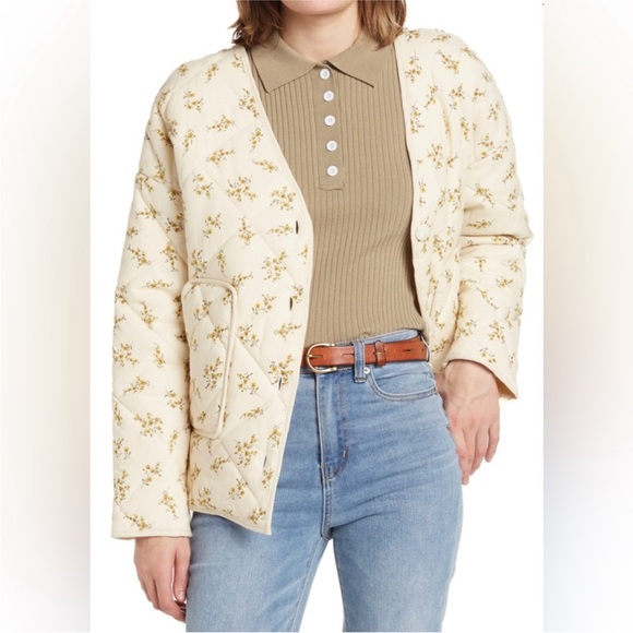 Elodie Quilted Ecru Yellow Floral 100% Cotton Jacket, size M - Picture 1 of 8